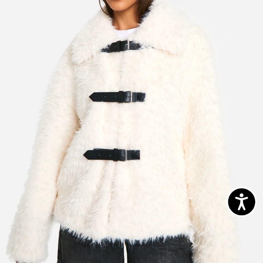 Boohoo Cream Teddy Jacket with Black Accents